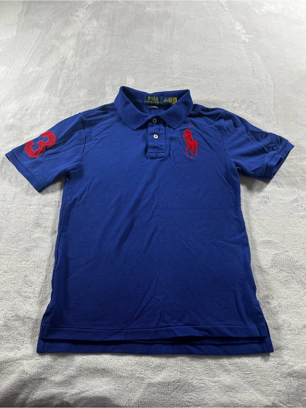Polo Ralph Lauren Blue Polo with Red Pony & Sleeve Number Size Medium (10-12)